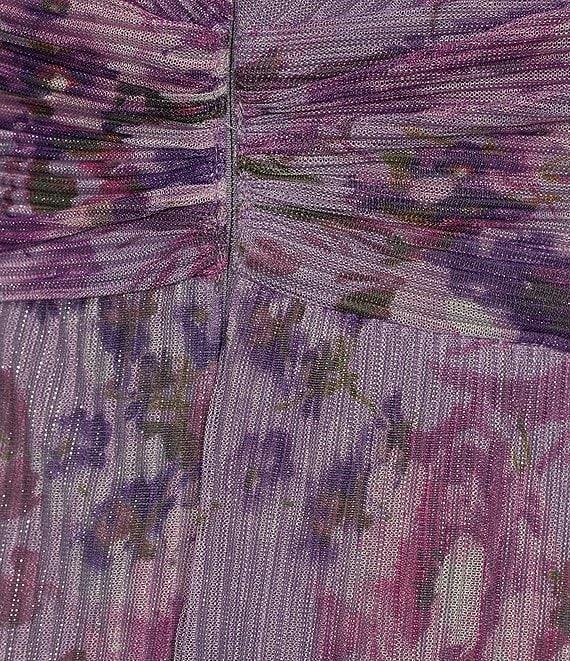 R & M Richards Petite Size Sleeveless Floral Tulle V-Neck Crinkle Pleated A-Line Gown Product Image