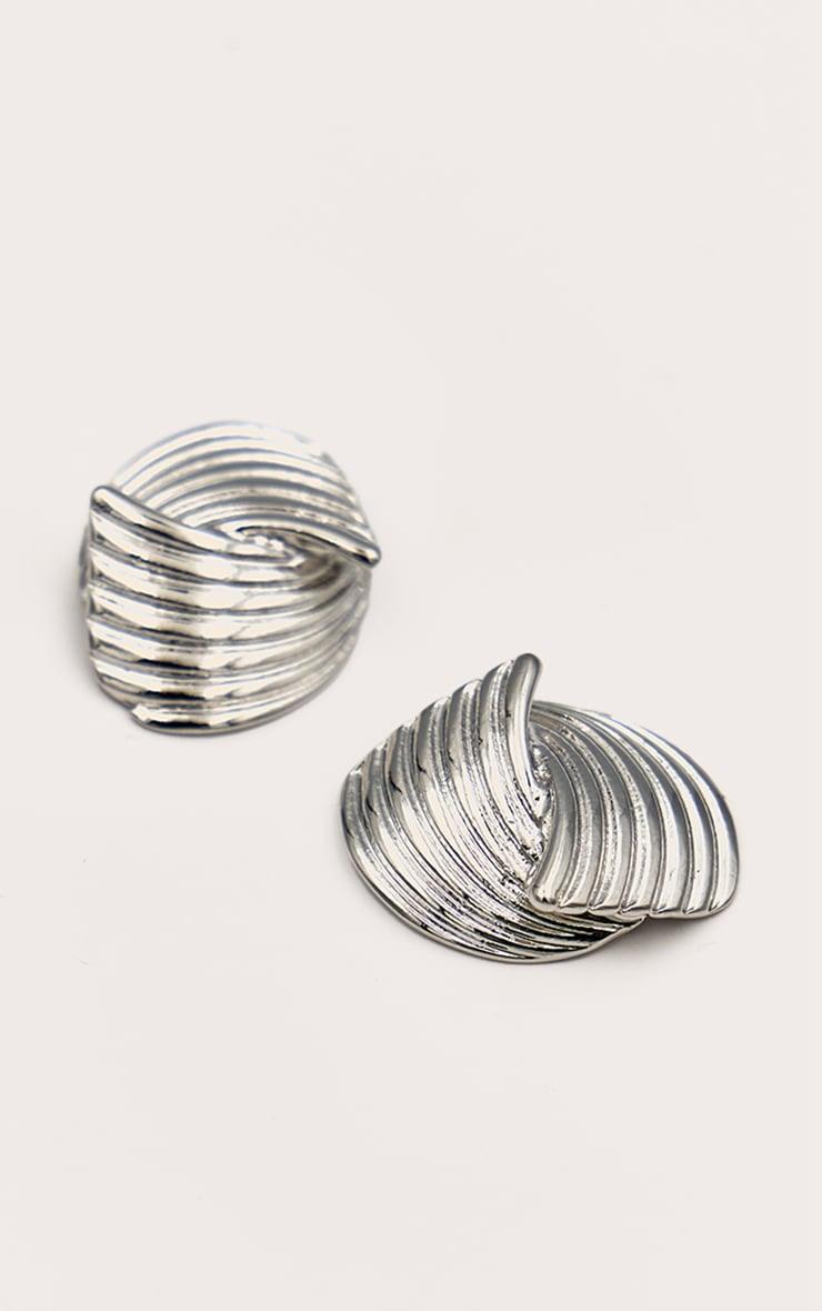 Silver Ribbed Knot Stud Earrings Product Image