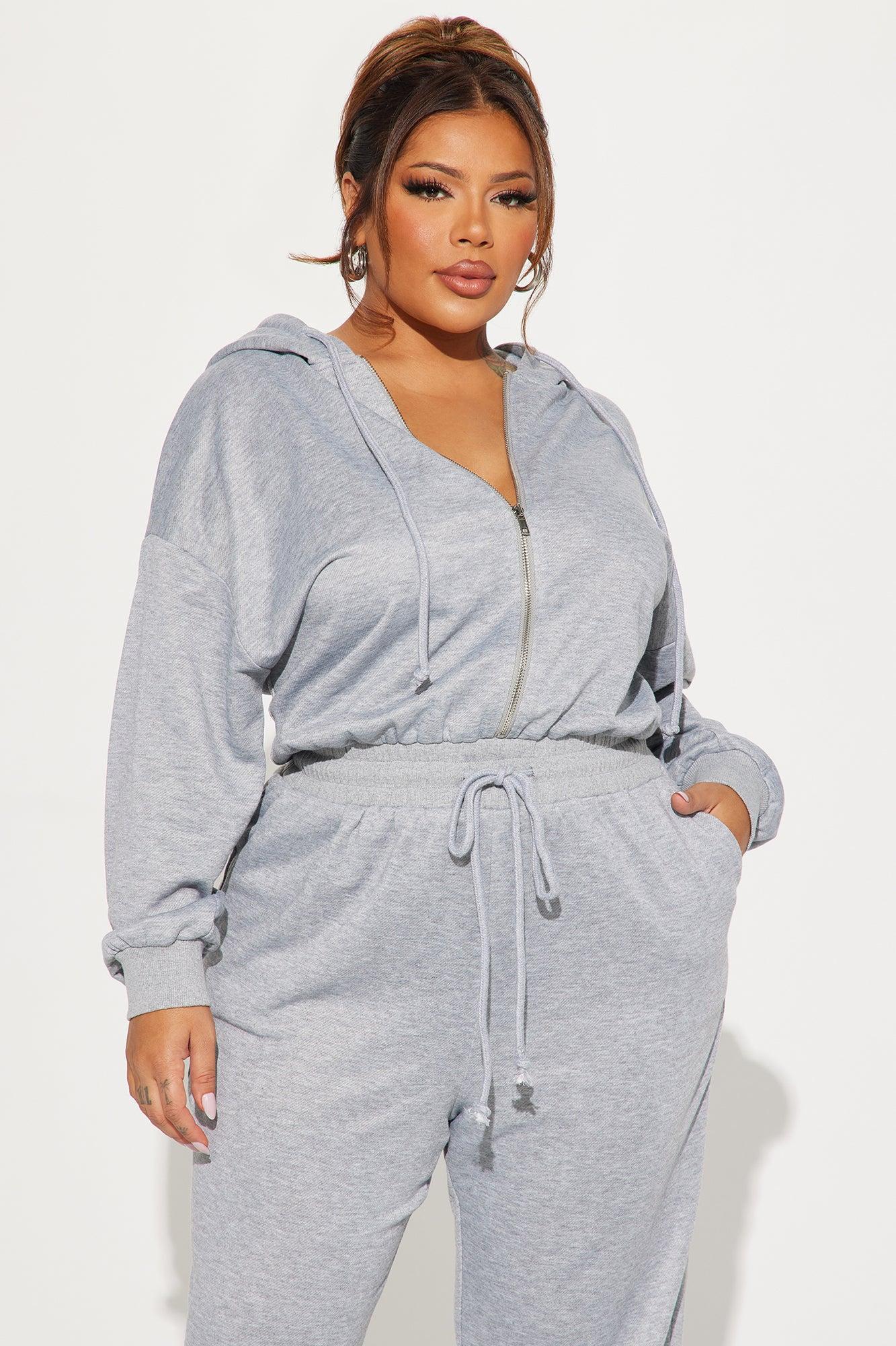 Stella Cinched Waist Sweat Jumpsuit - Heather Grey Product Image