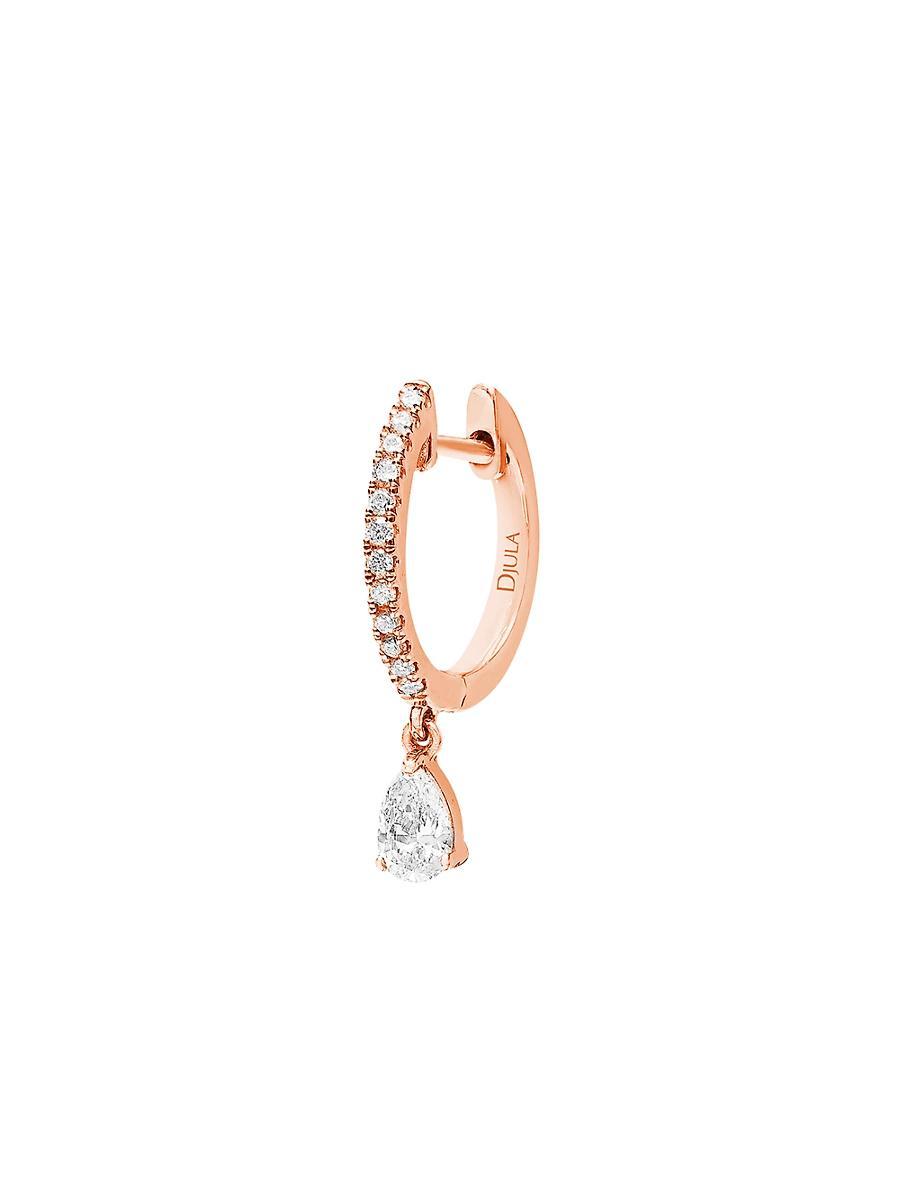 Womens Glam Rock 18K Rose Gold & Diamond Hanging Pear Single Hoop Earring Product Image