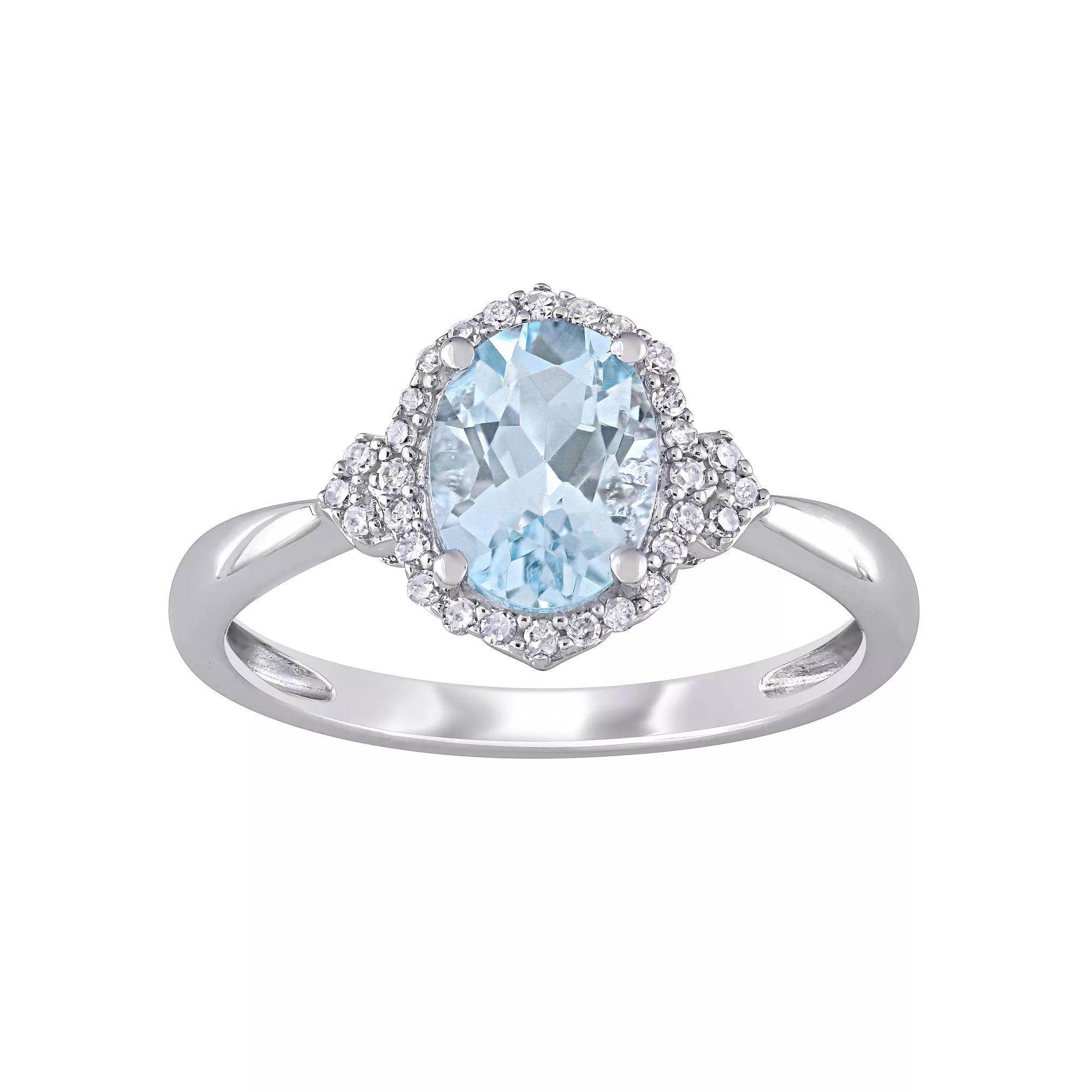 Stella Grace 10k White Gold Aquamarine & 1/8 Carat T.W. Diamond Halo Ring, Women's, Size: 4.50, 10k Whgold Product Image