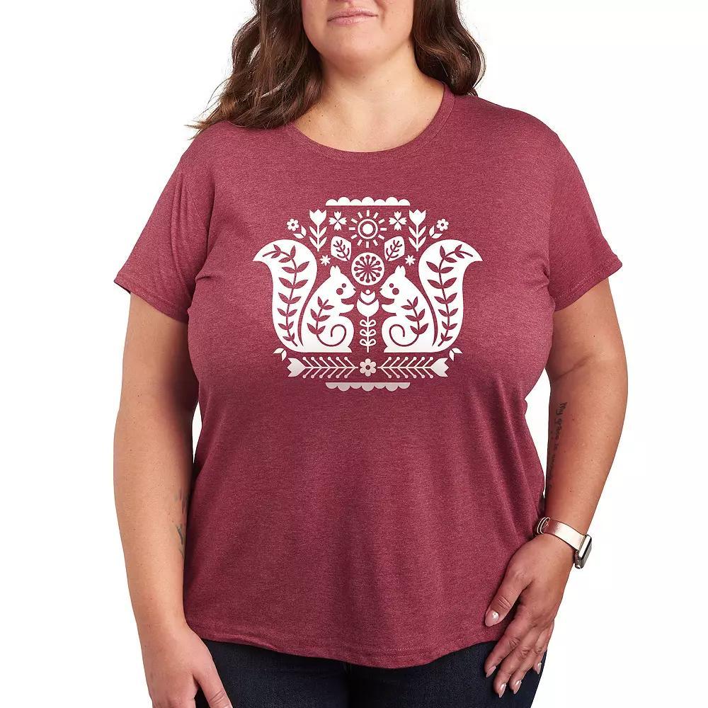 Women's Scandinavian Squirrels Graphic Tee, Size: XXL, Grey Dark Red Product Image