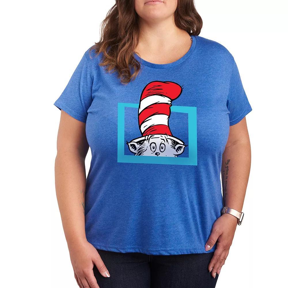Plus Dr. Seuss Cat In Box Graphic Tee, Womens Grey Royal Blue Product Image