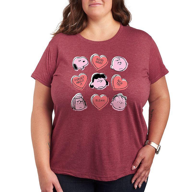 Plus Peanuts Candy Heart Grid Graphic Tee, Womens Product Image