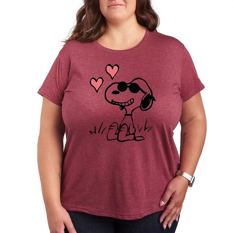 Plus Peanuts Snoopy Joe Cool Sitting Hearts Graphic Tee, Womens Product Image