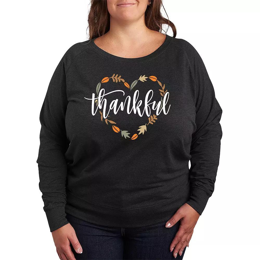 Plus Size Thankful Leaf Heart French Terry Long Sleeve Tee, Women's, Size: 3XL, Heather Grey Product Image