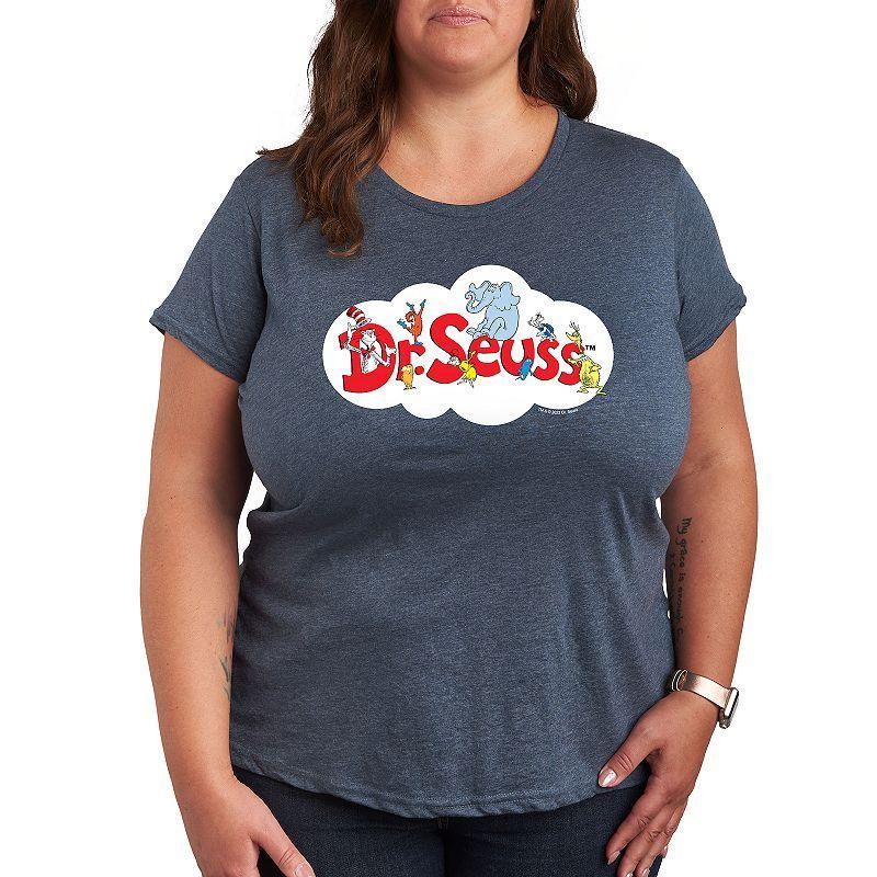 Plus Dr. Seuss Cloud Logo Graphic Tee, Womens Grey Blue Product Image