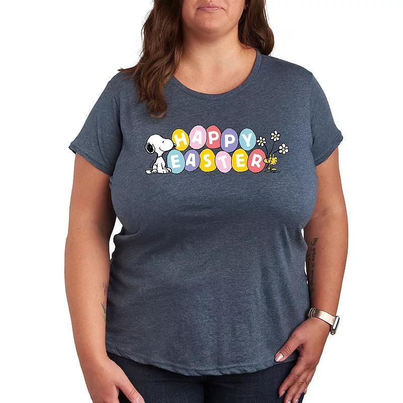 Plus Peanuts Snoppy & Woodstock Happy Easter Color Eggs Graphic Tee, Women's, Size: 2XL, Grey Gray Product Image