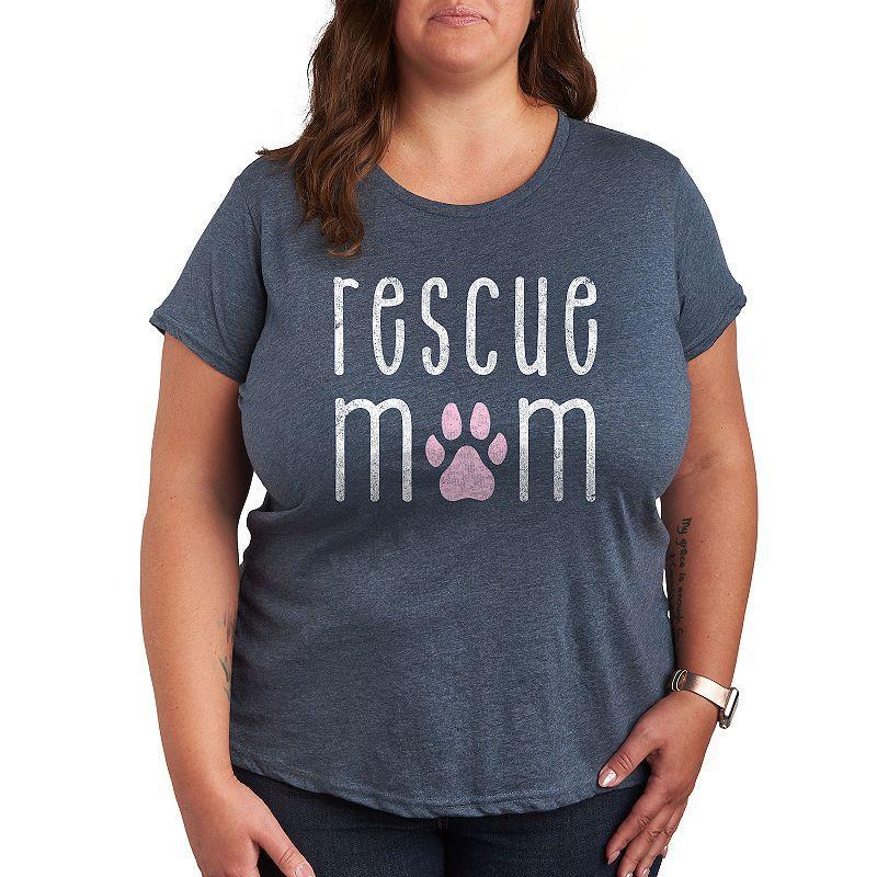 Plus Rescue Mom Graphic Tee, Womens Grey Blue Product Image