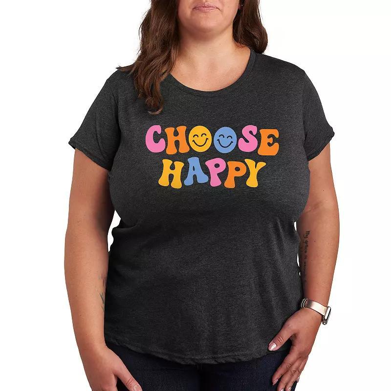 Plus Choose Happy Graphic Tee, Women's, Size: 4XL, Heather Grey Product Image