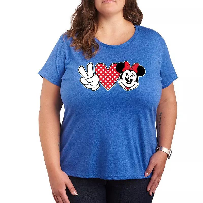 Disney's Minnie Mouse Plus Peace Love Graphic Tee, Women's, Size: 1XL, Grey Royal Blue Product Image