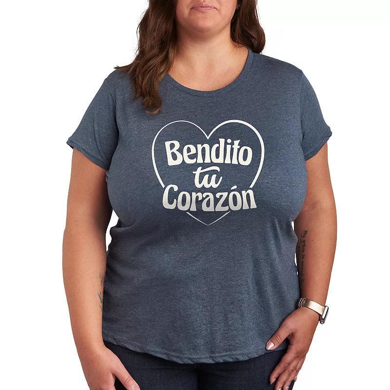 Plus Bendito Tu Corazon Graphic Tee, Women's, Size: 1XL, Grey Gray Product Image