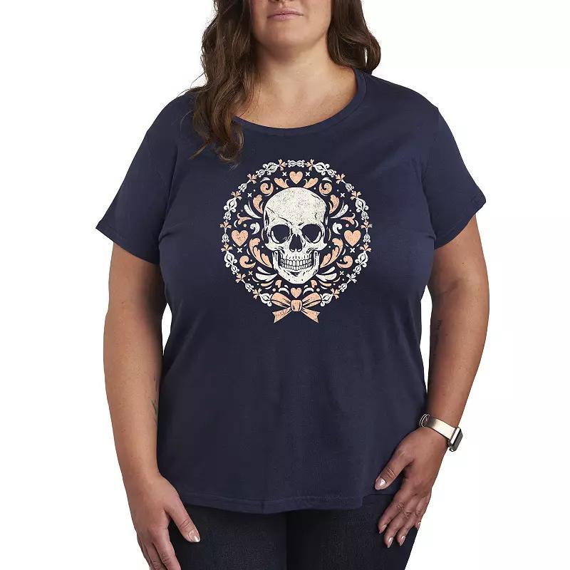Plus Size Coquette Skull Graphic Tee, Womens Blue Product Image