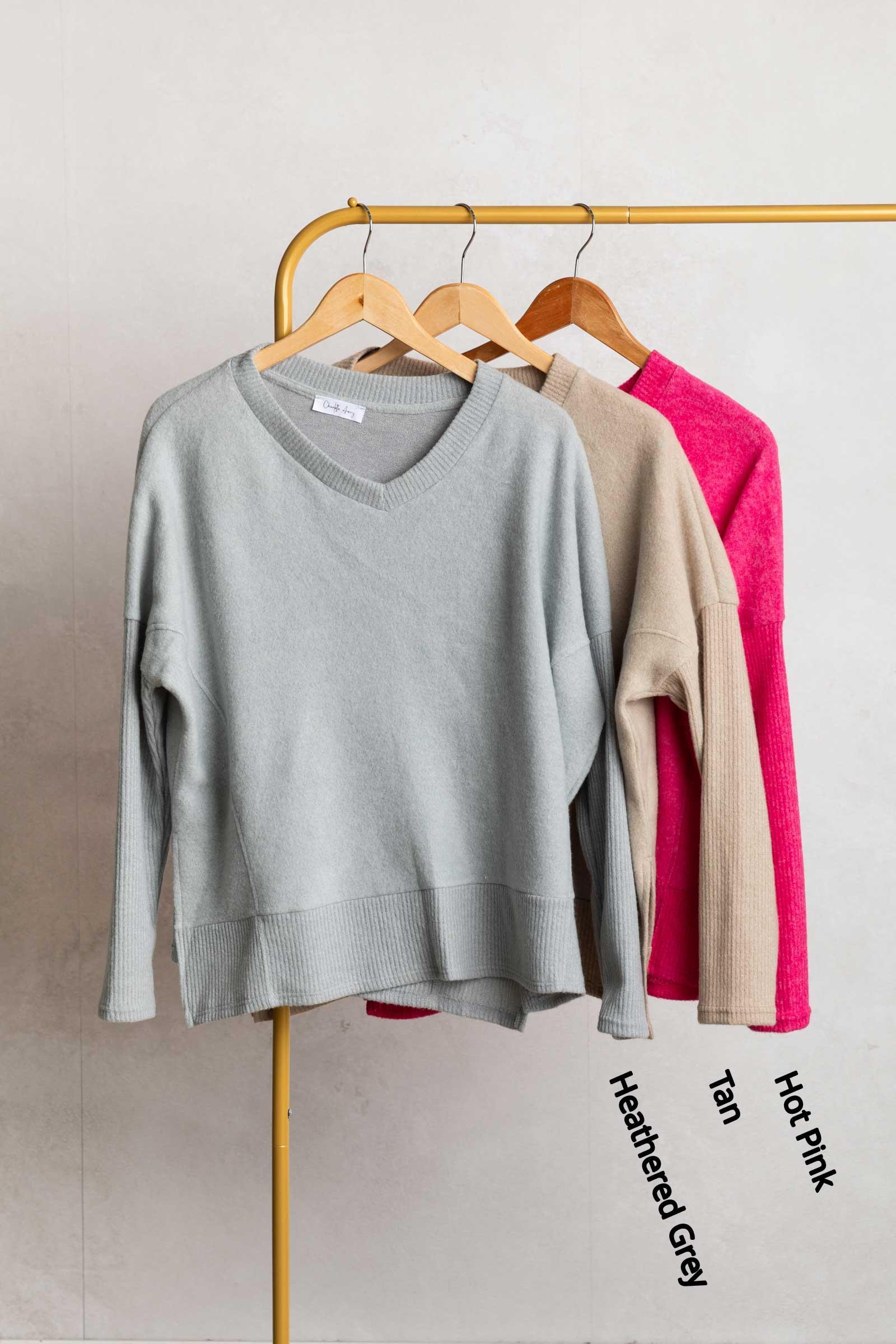 V-Neck Brushed Soft Knit Top Product Image