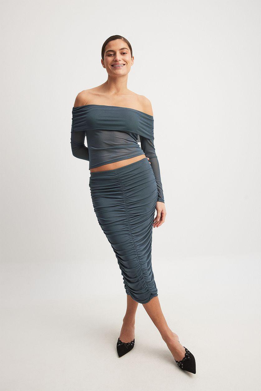 Ruched Mesh Midi Skirt Product Image