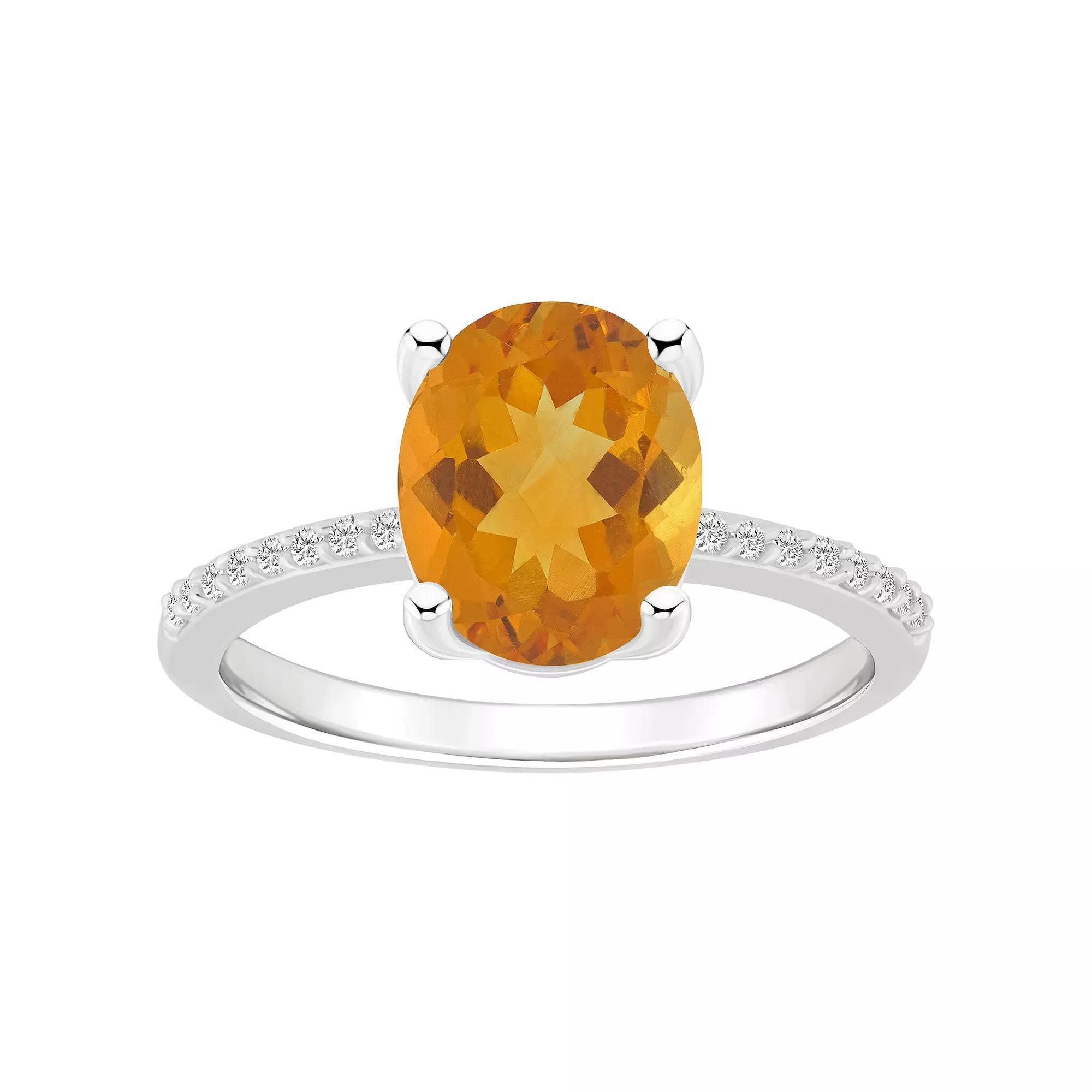 Alyson Layne 14k White Gold Oval Citrine & 1/10 Carat T.W. Diamond Ring, Women's, Size: 8 Product Image