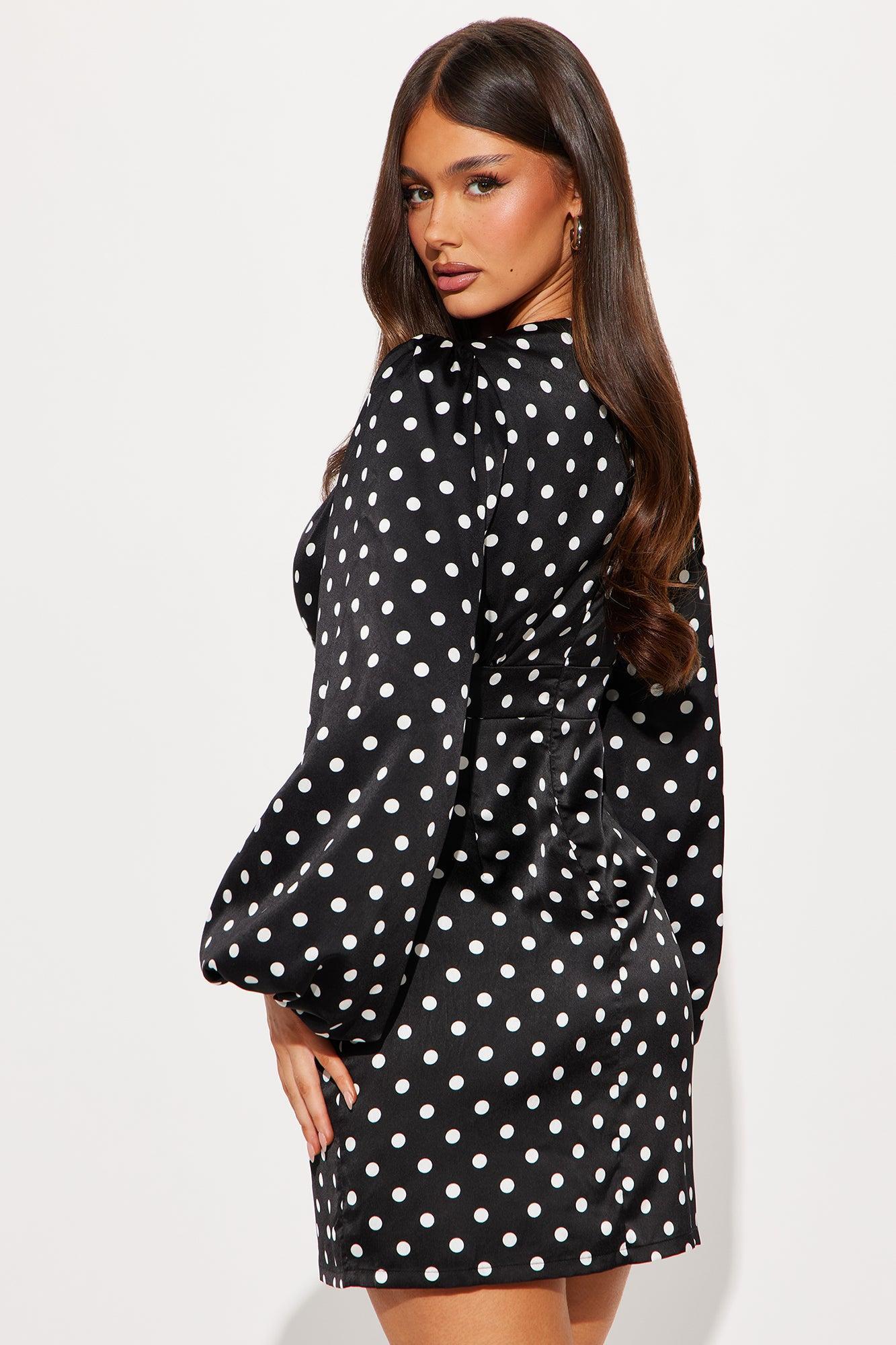 Celeste Polka Dot Satin Mini Dress - Black/White Product Image