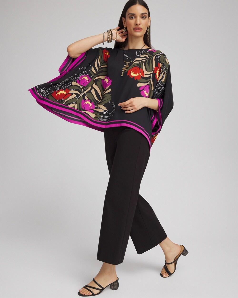 Floral Border Trim Poncho Product Image