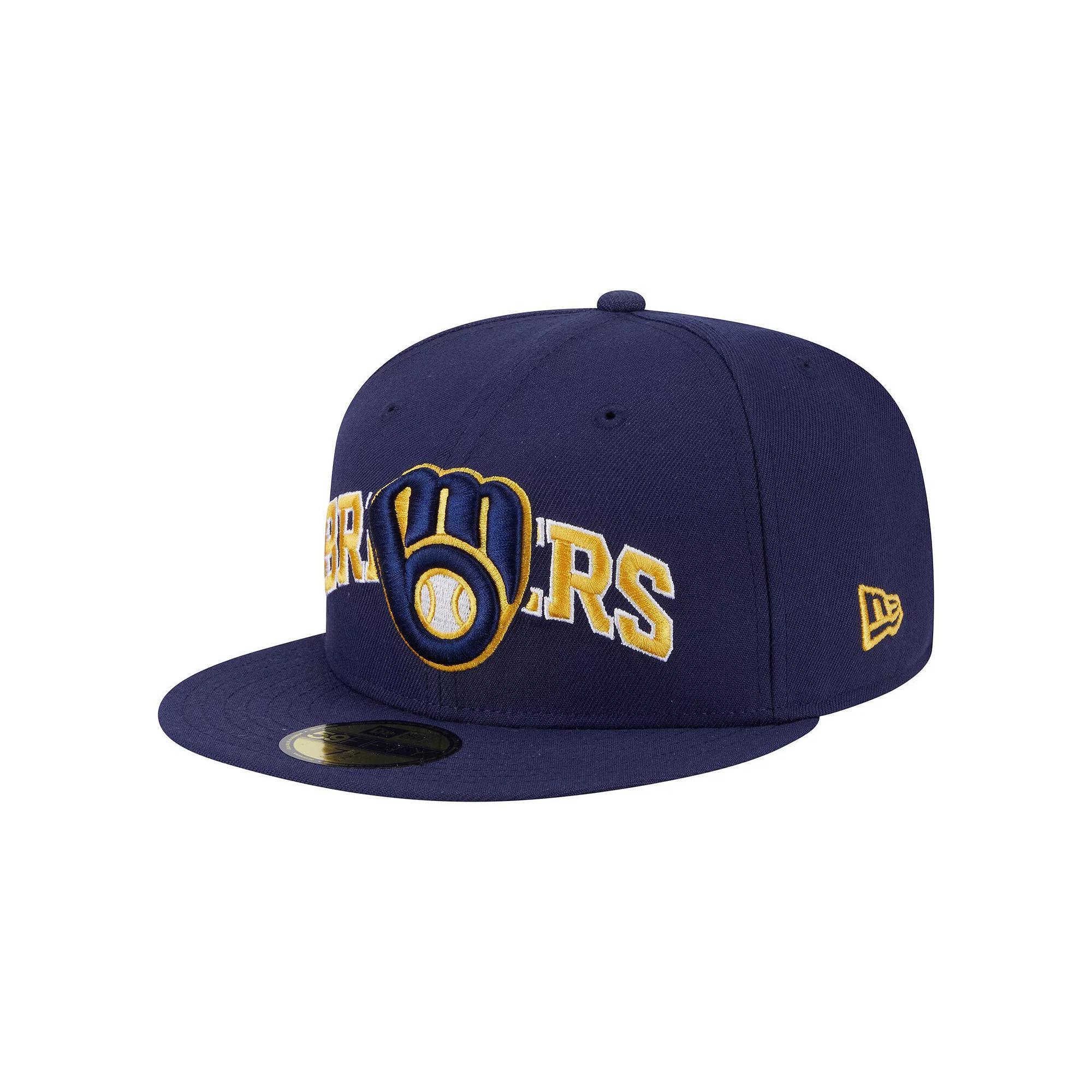 Men's New Era Navy Milwaukee Brewers Overlap 59FIFTY Fitted Hat, Size: 7, Blue Product Image