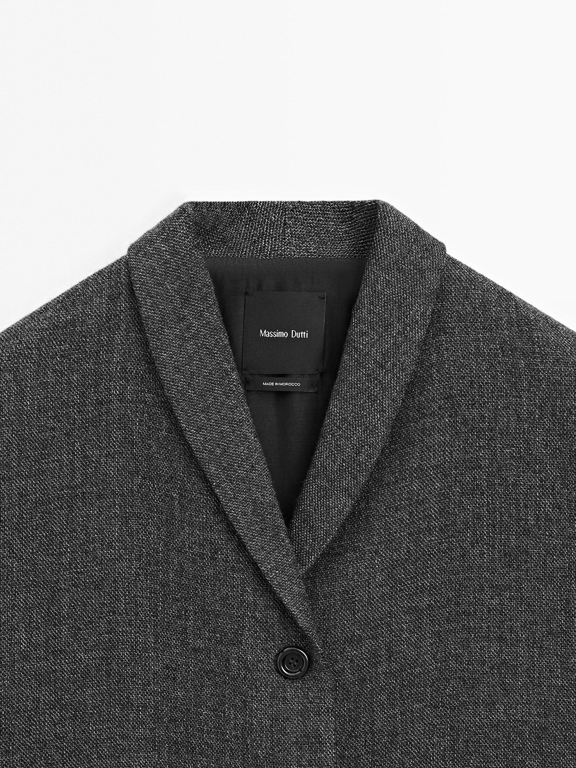 Mid-length wool blend coat with lapel collar Product Image