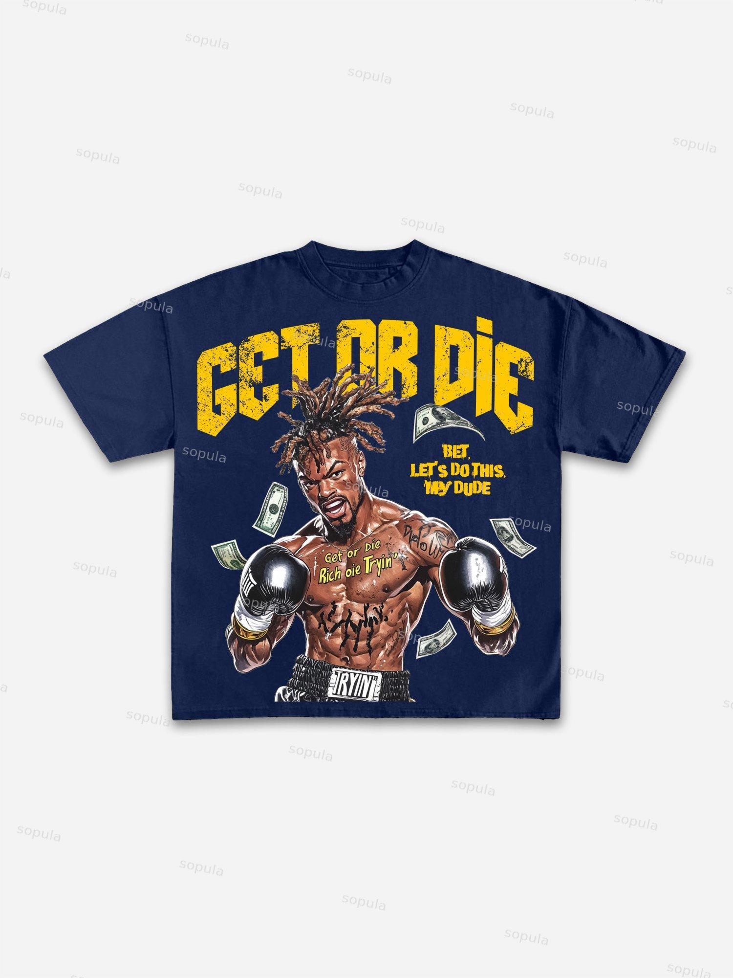 Get Or Die Vintage Boxer Graphic Cotton T-shirt Product Image