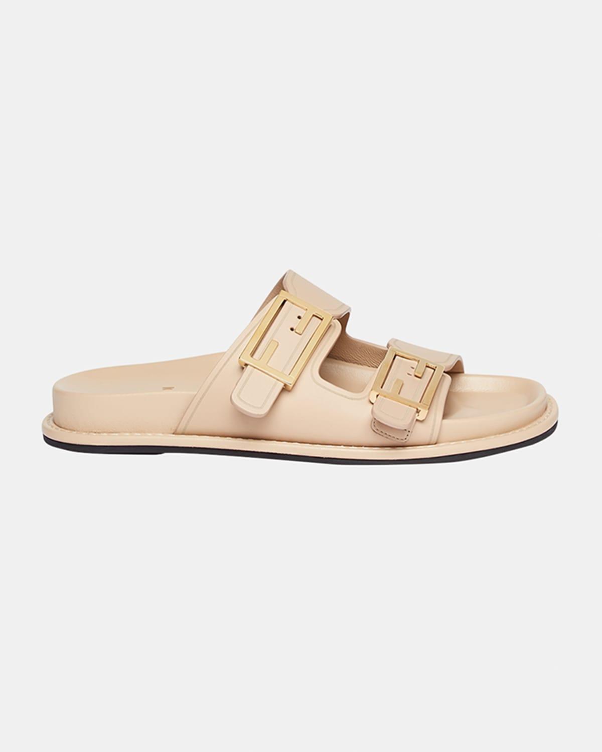 F Buckle Leather Slide Sandals Product Image