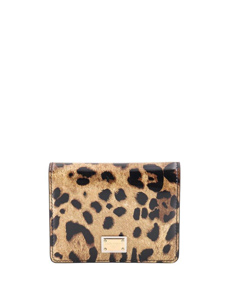 DOLCE & GABBANA Leopard Print Logo Plaque Bifold Wallet In Multicolor Product Image