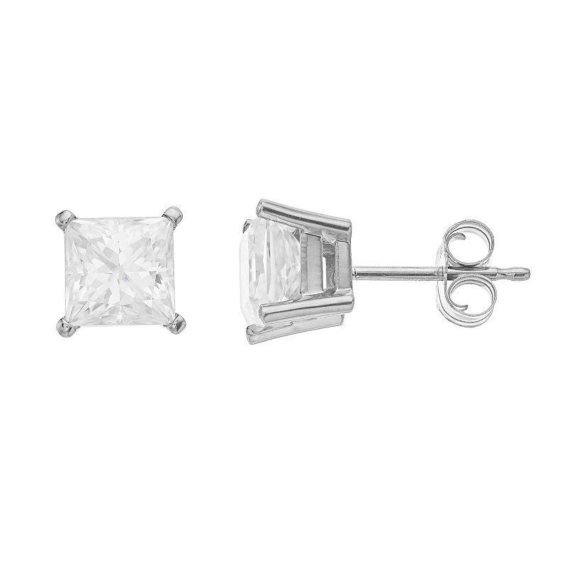 Radiant Fire 14K White Gold 2 Carat Square Moissanite Stud Earrings, Womens Product Image