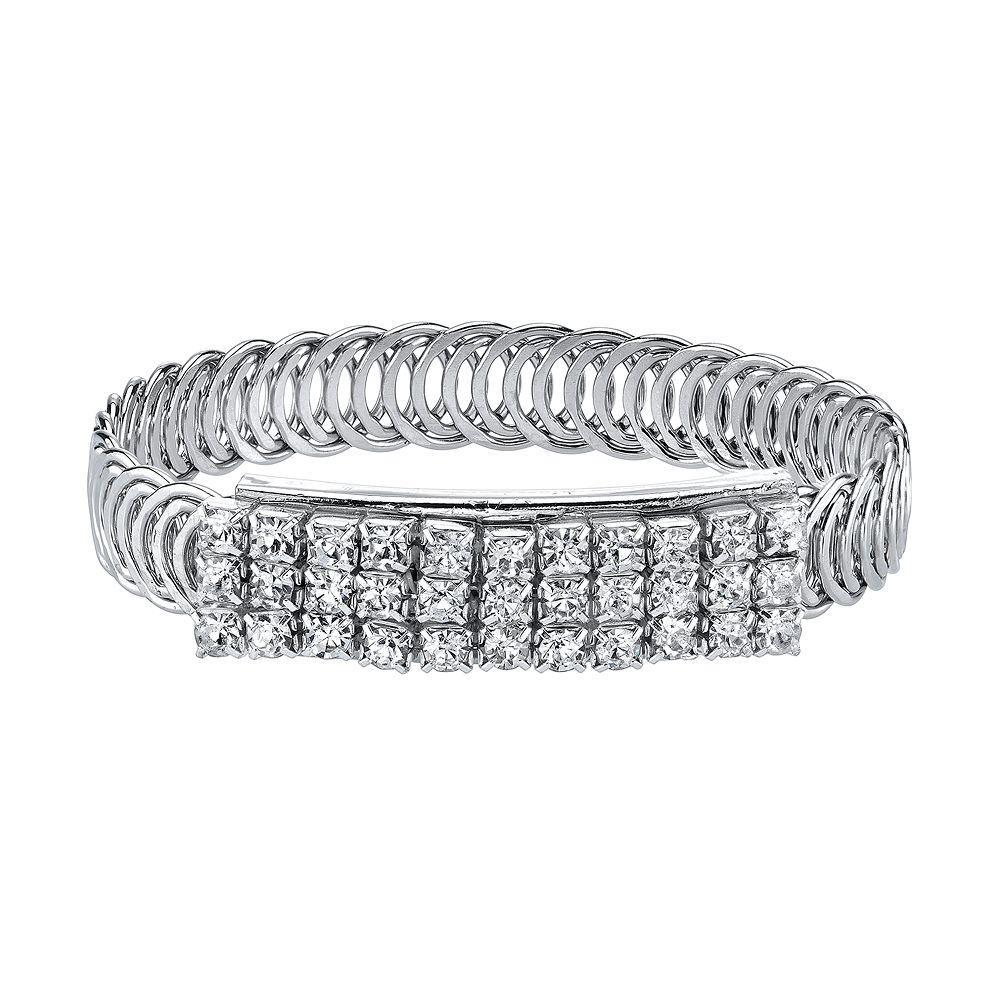 1928 Crystal Overlapping Circle Bangle Bracelet, Womens Silver Tone Product Image