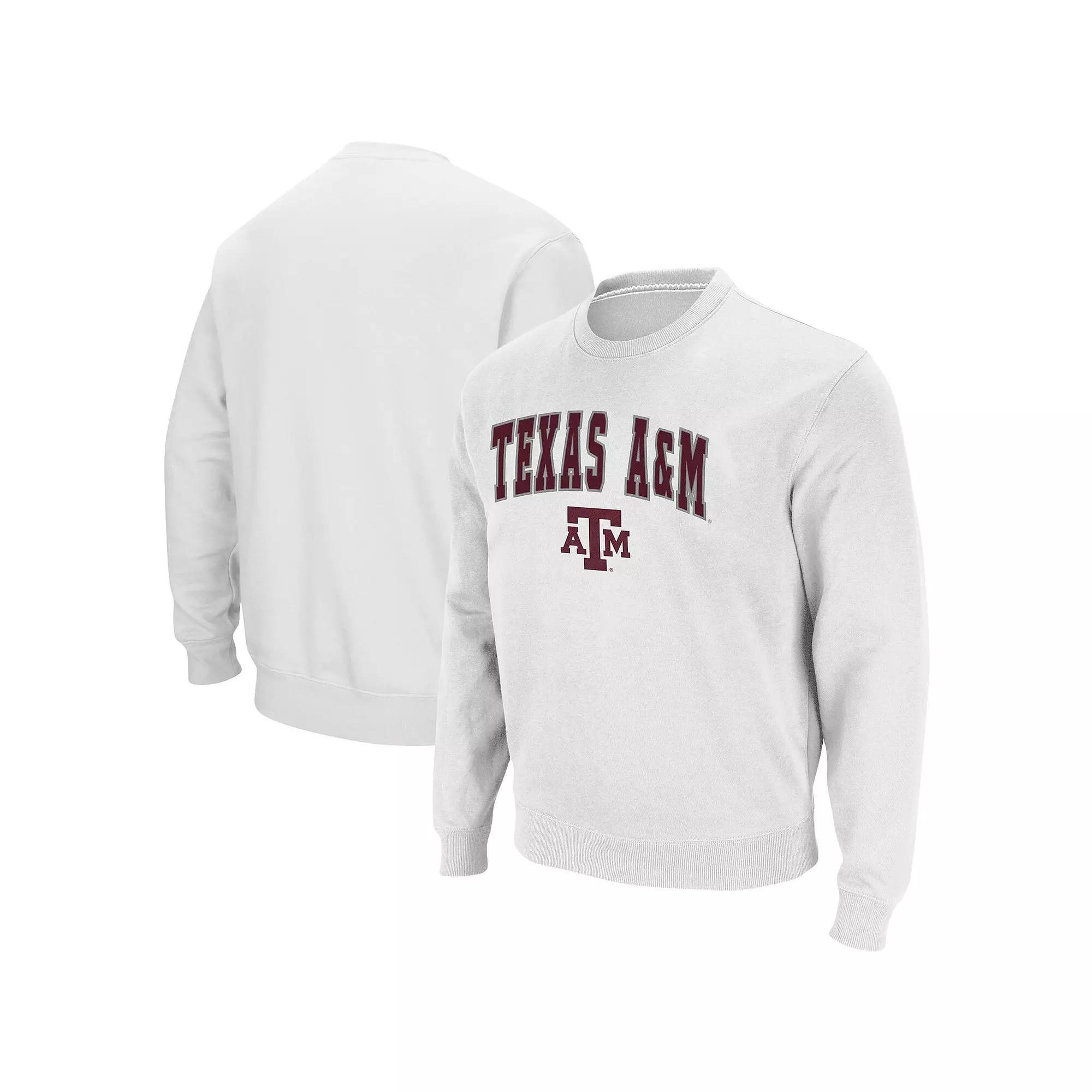 Men's Colosseum White Texas A&M Aggies Arch & Logo Tackle Twill Pullover Sweatshirt,  Product Image