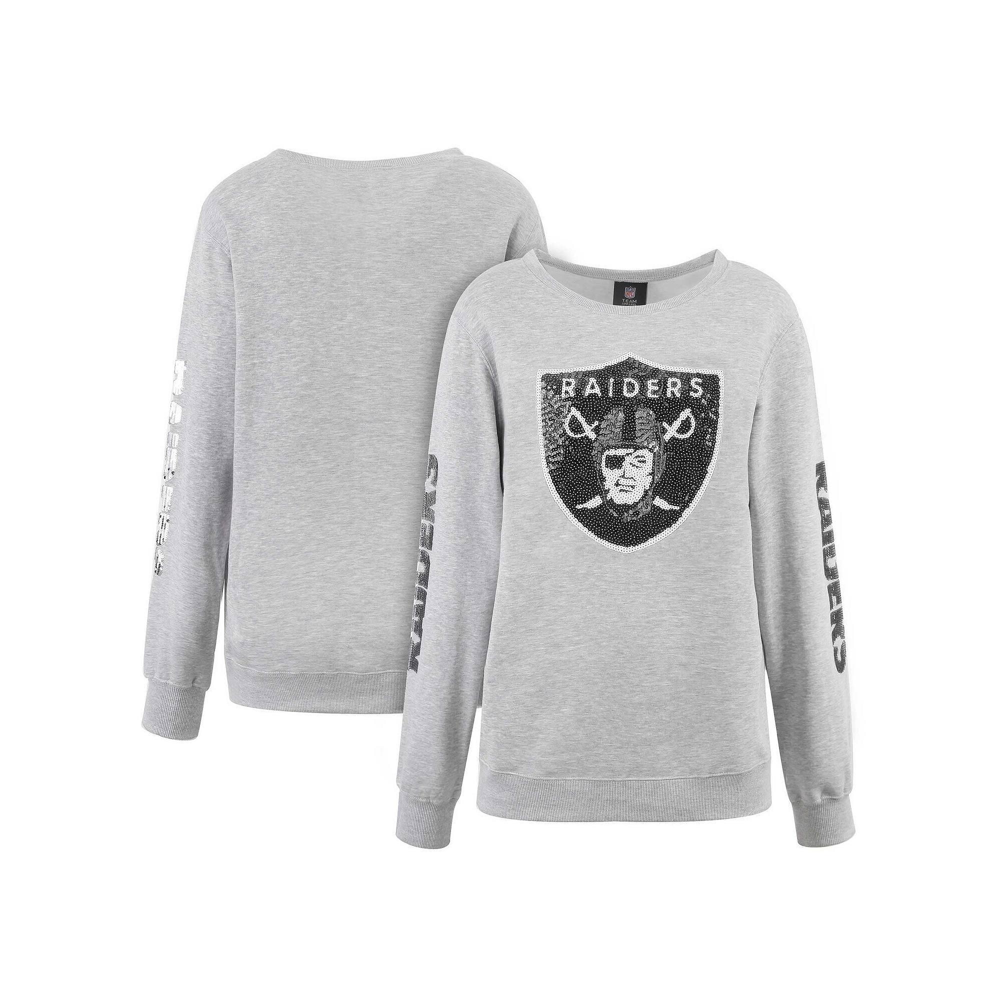 Women's Cuce Heather Gray Las Vegas Raiders Sequined Logo Pullover Sweatshirt, Size: 4XL, Lvr Grey Product Image