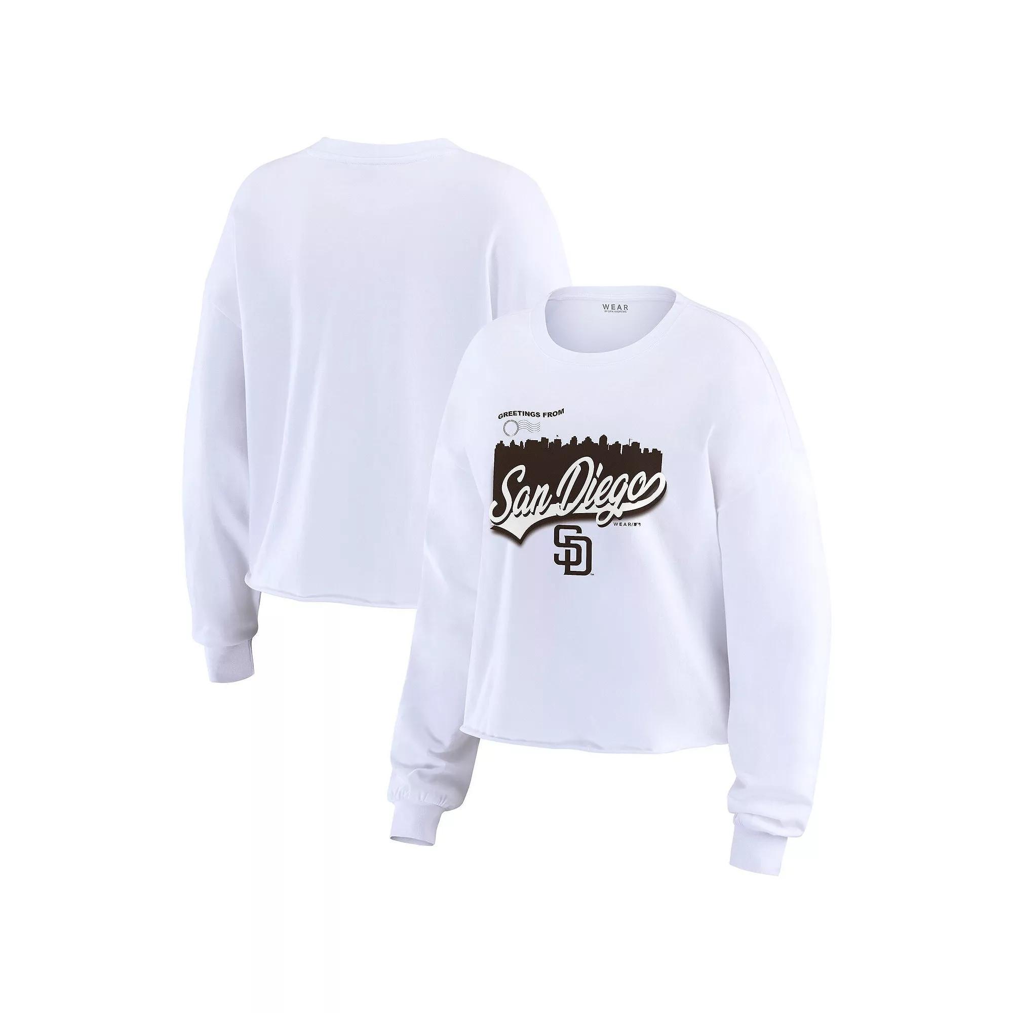 Women's WEAR by Erin Andrews White San Diego Padres Domestic Postcard Long Sleeve T-Shirt,  Product Image