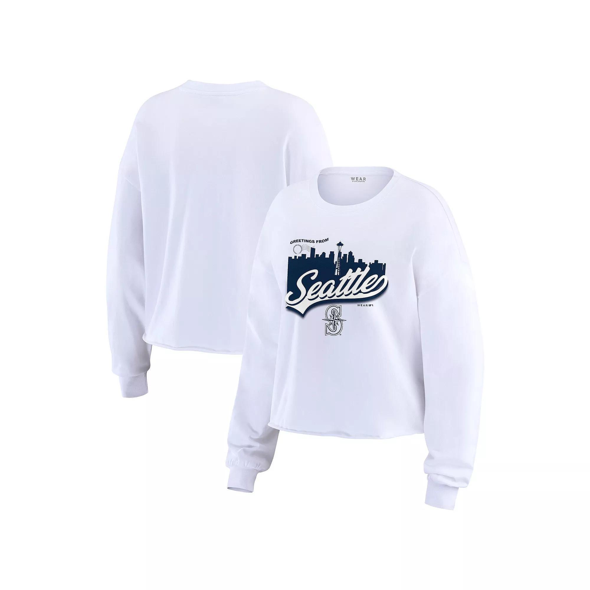 Women's WEAR by Erin Andrews White Seattle Mariners Domestic Postcard Long Sleeve T-Shirt, Size: Medium Product Image