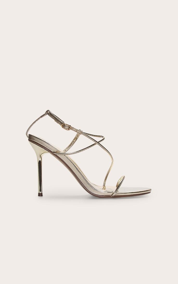 Gold Pu Round Toe Strappy High Stiletto Heeled Sandals Product Image