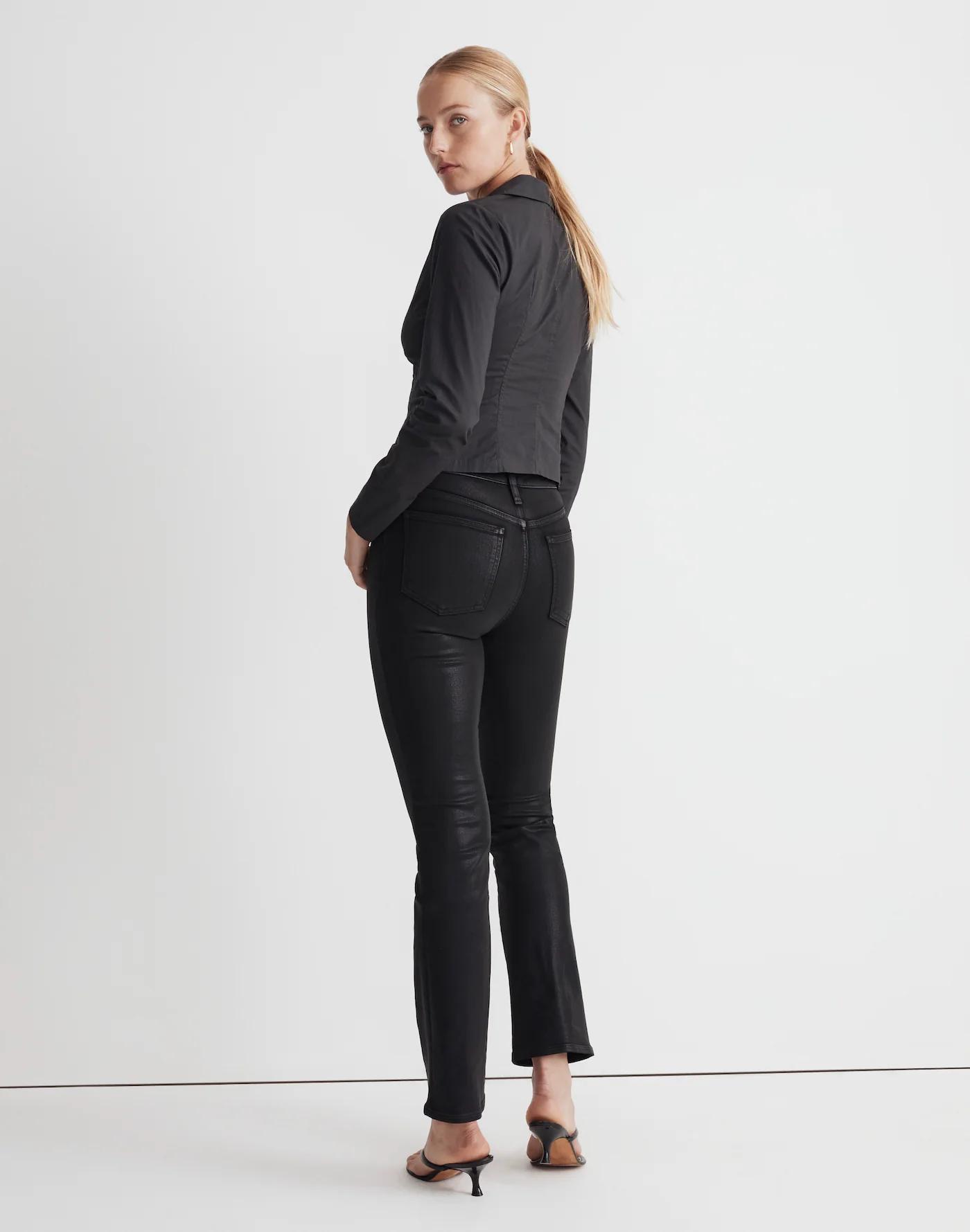 Kick Out Crop Jeans in True Black Wash: Coated Edition Product Image