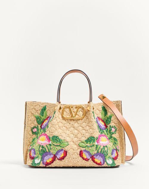 MEDIUM SHOPPING BAG IN SYNTHETIC RAFFIA WITH FLORAL EMBROIDERY Product Image