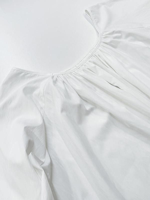 Flared Sleeves Loose Pleated Solid Color Split-Joint Round-Neck Maxi Dresses Product Image