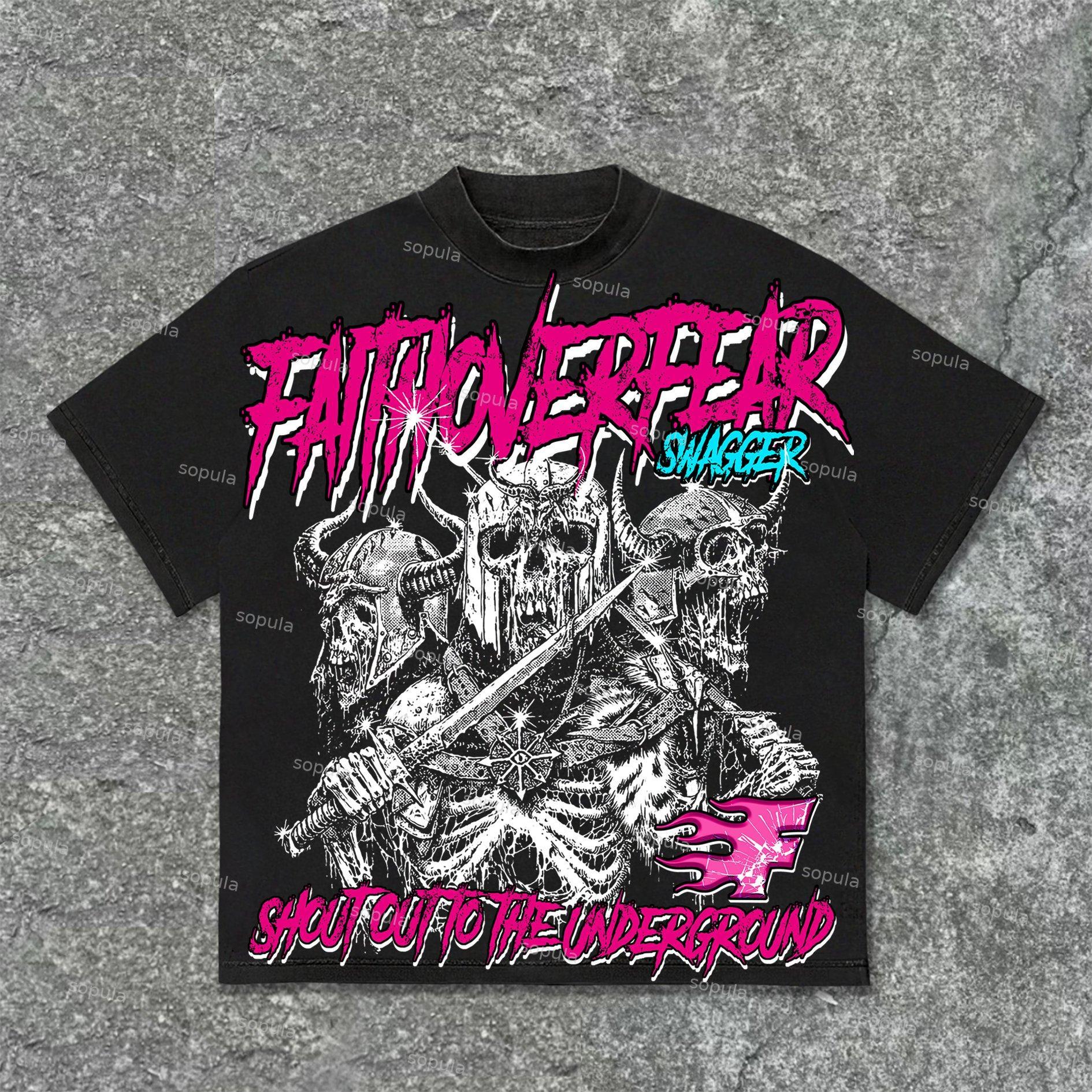 Sopula Skull Knight Faith Over Fear Graphic Print Cotton T-Shirt Product Image