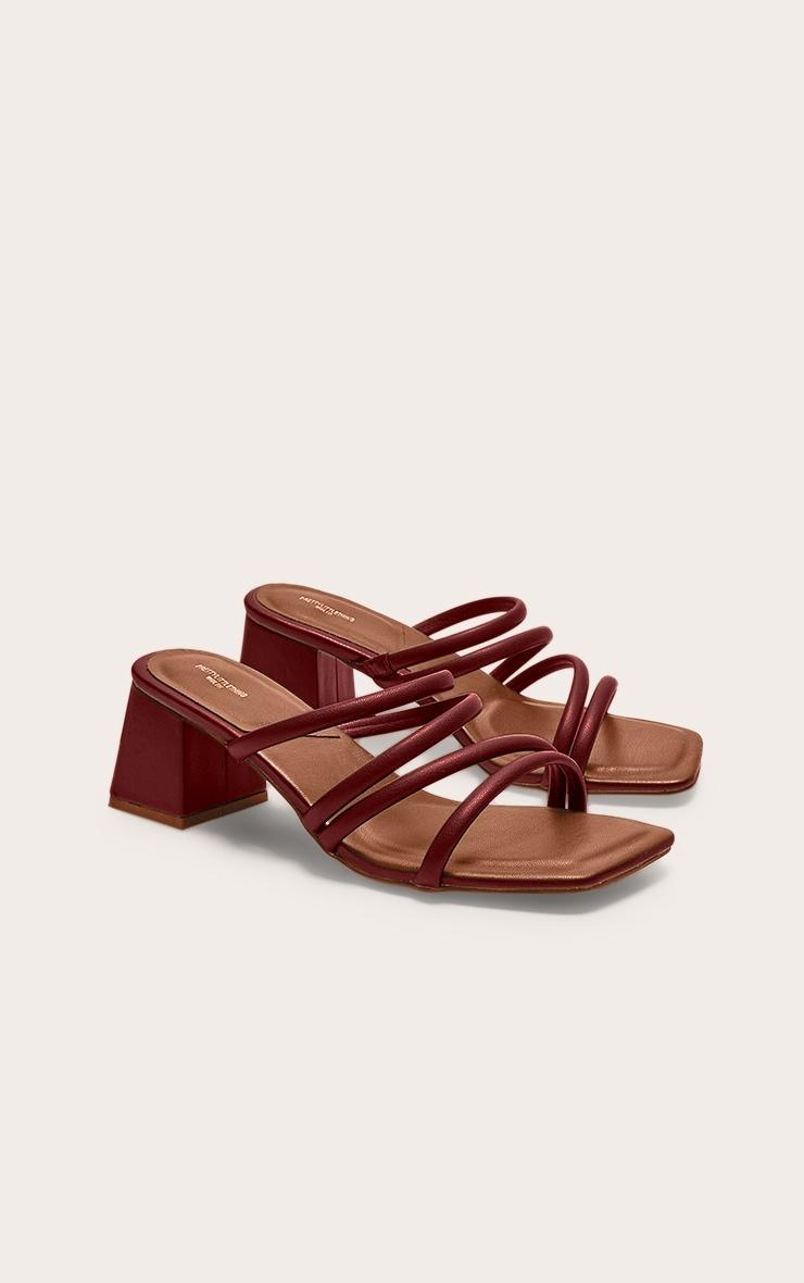 Burgundy Pu Square Toe Strappy Block Heel Mules Product Image