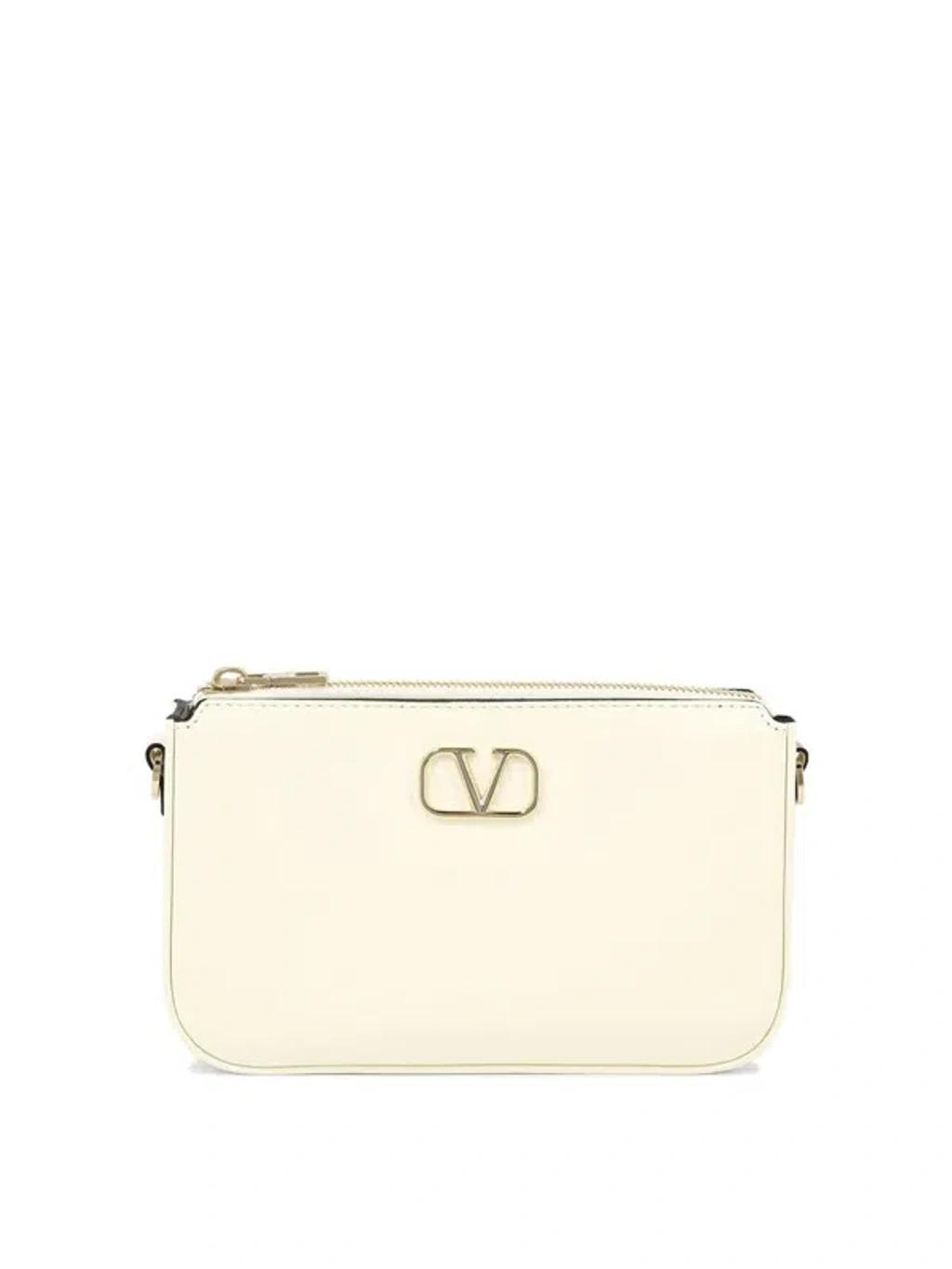 VALENTINO GARAVANI Leather Vlogo Crossbody Bag In White Product Image