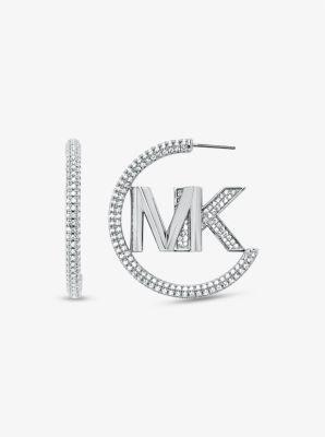 Precious Metal-Plated Brass Pavé Logo Hoop Earrings Product Image