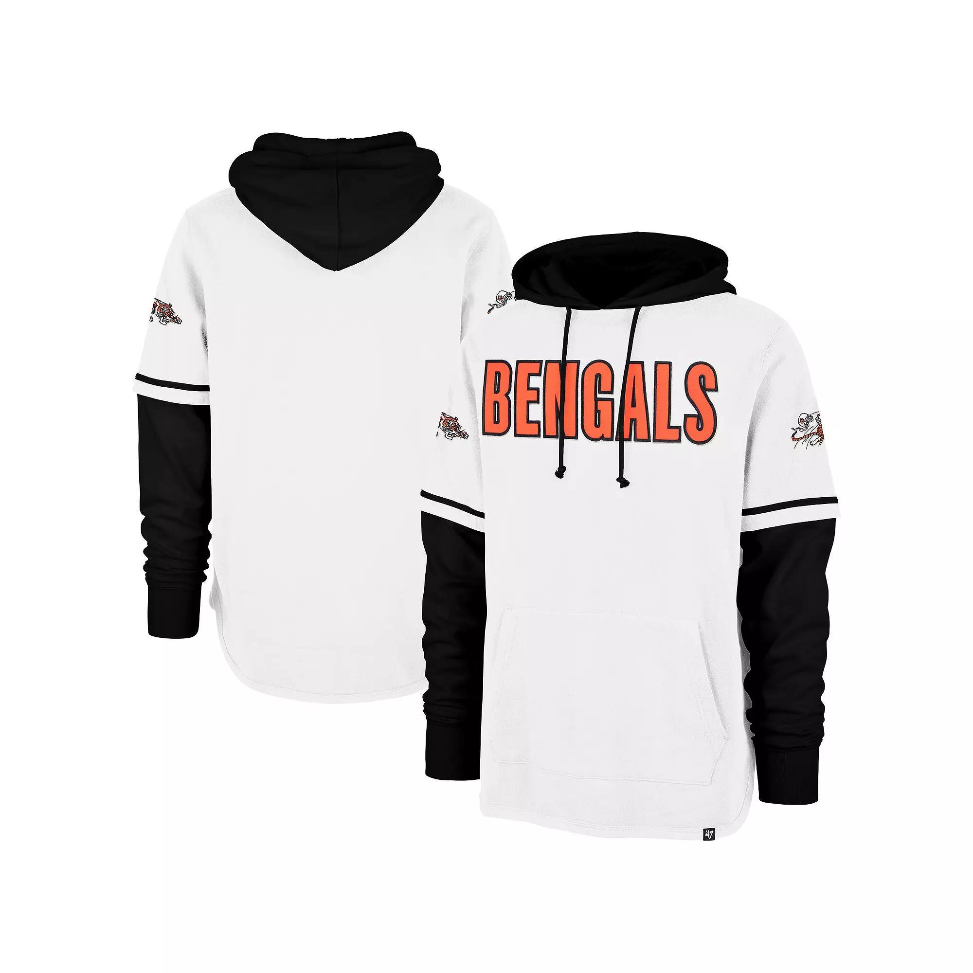Men's '47  White Cincinnati Bengals Throwback Shortstop Pullover Hoodie, Size: Small Product Image