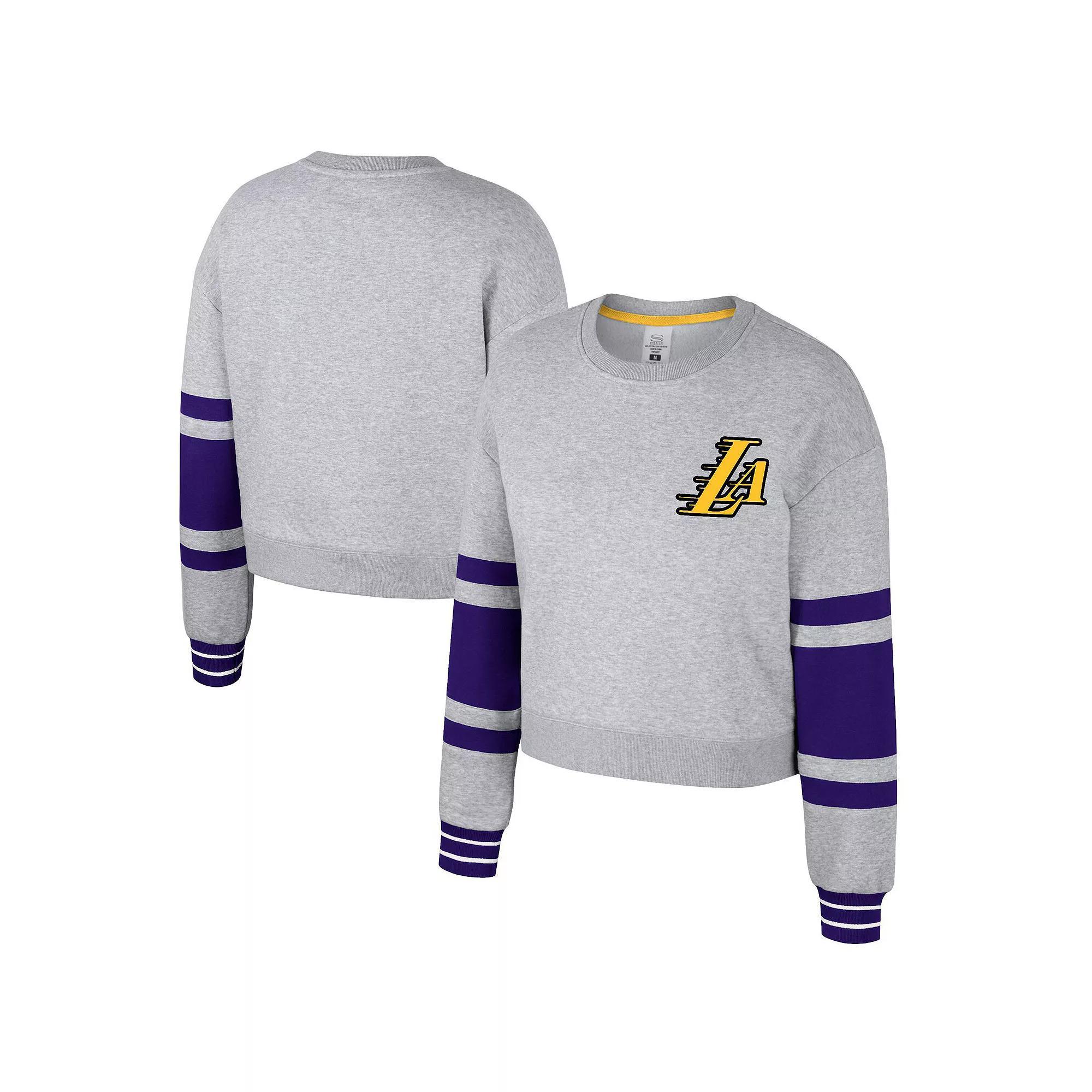Women's Stadium Essentials Heather Gray Los Angeles Lakers 2024/25 City Edition Scrimmage Cropped Pullover Sweatshirt, Size: Large, Grey Product Image
