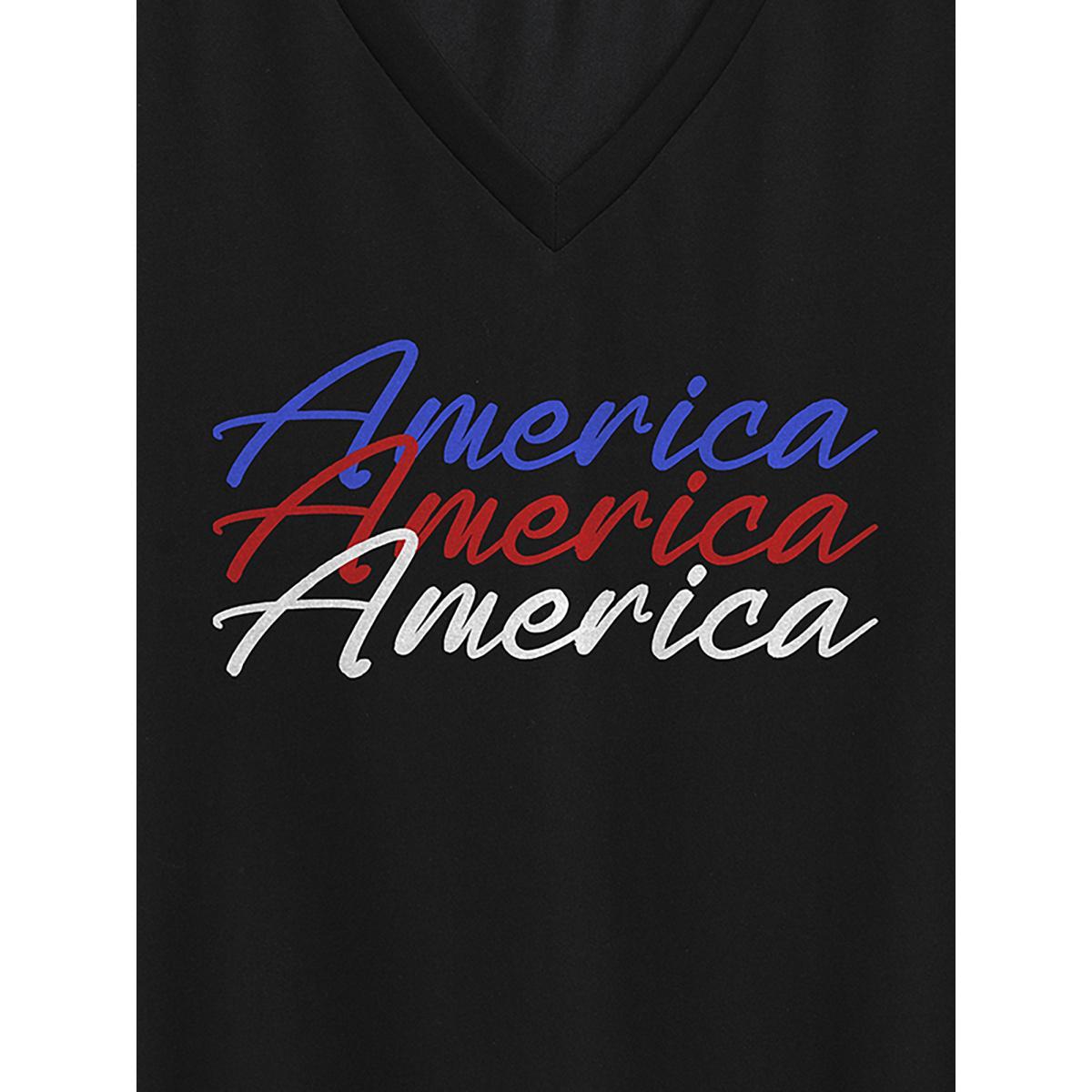 Plus Size American Print V-Neck T-Shirt Black Women Non Country V-neck Casual T-shirts BloomChic 22-24/3X Product Image