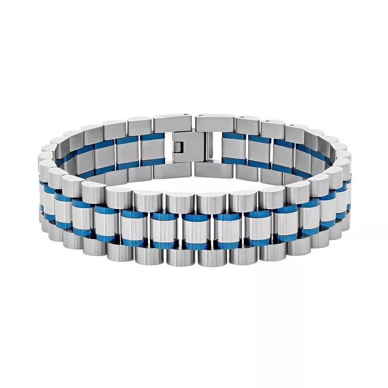 Men's Two Tone Stainless Steel Bracelet, Size: 8.5", Blue Product Image