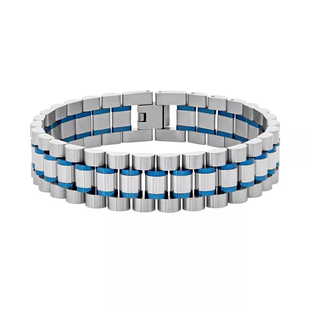 Men's Two Tone Stainless Steel Bracelet, Size: 8.5", Blue Product Image