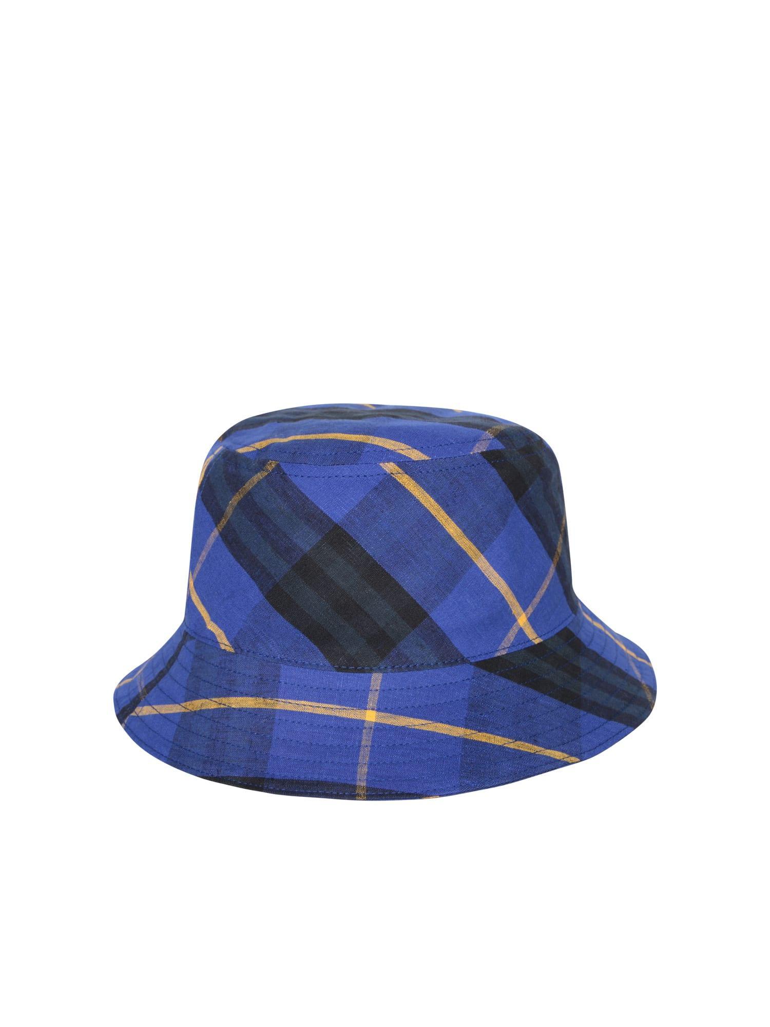 BURBERRY Checked Cotton Bucket Hat In Blue Product Image