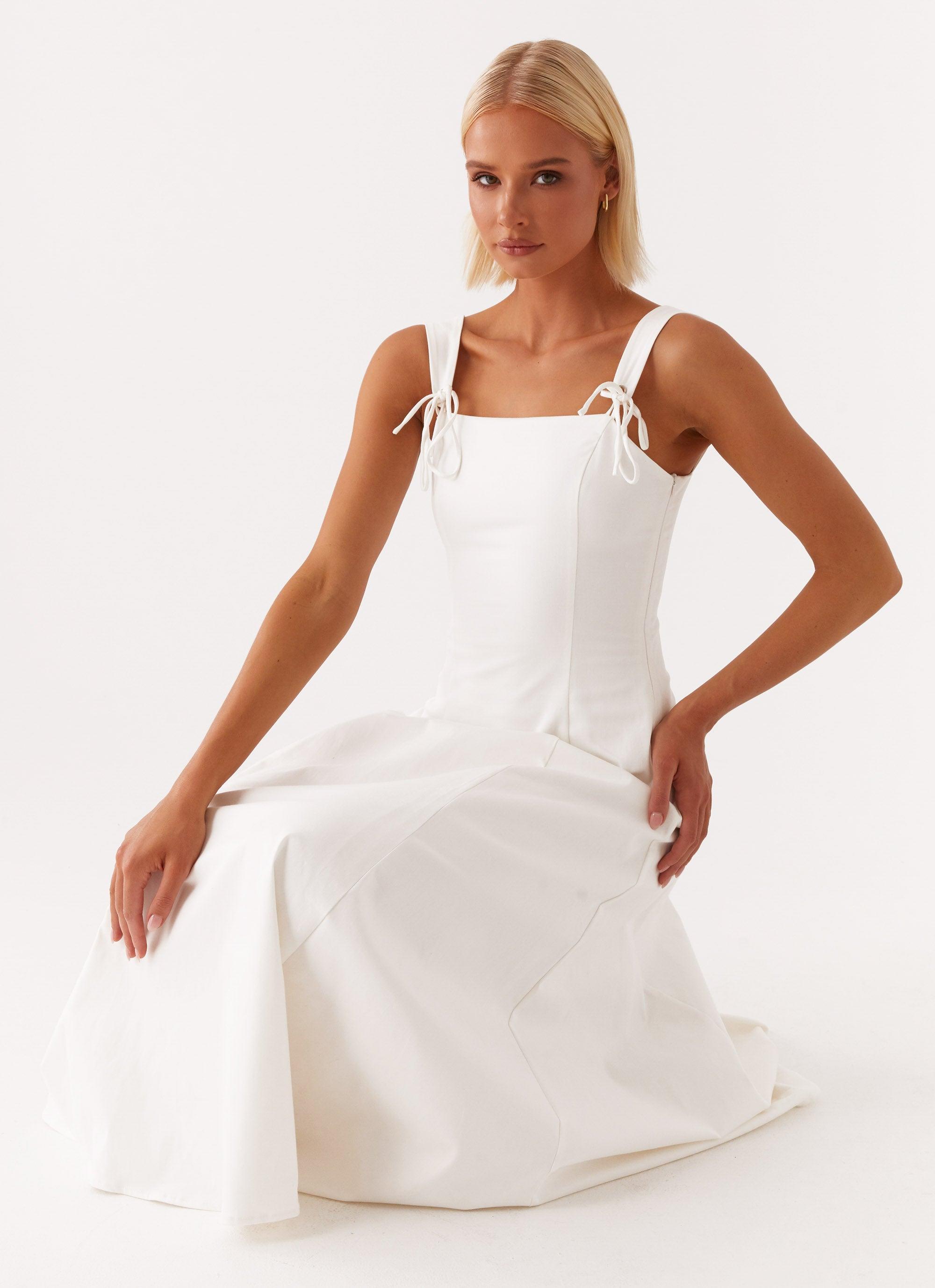 Jamaya Tie Midi Dress - White Product Image