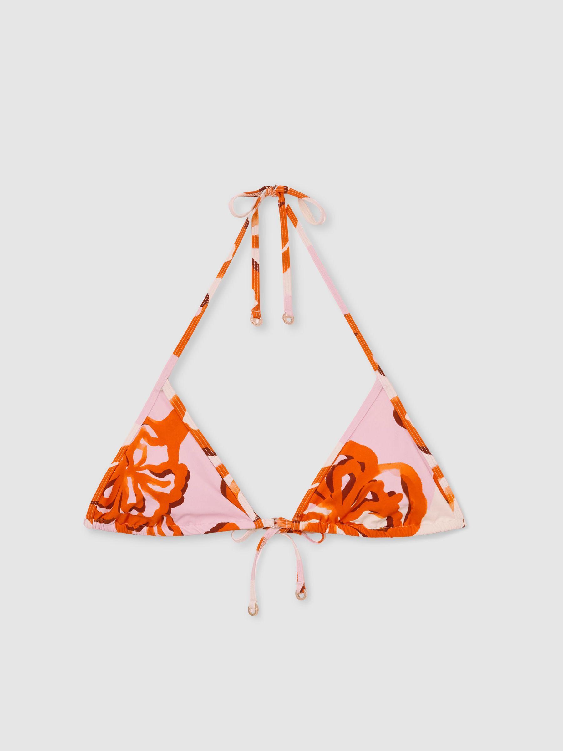 Printed Triangle Halter Neck Bikini Top in Pink/Orange Product Image