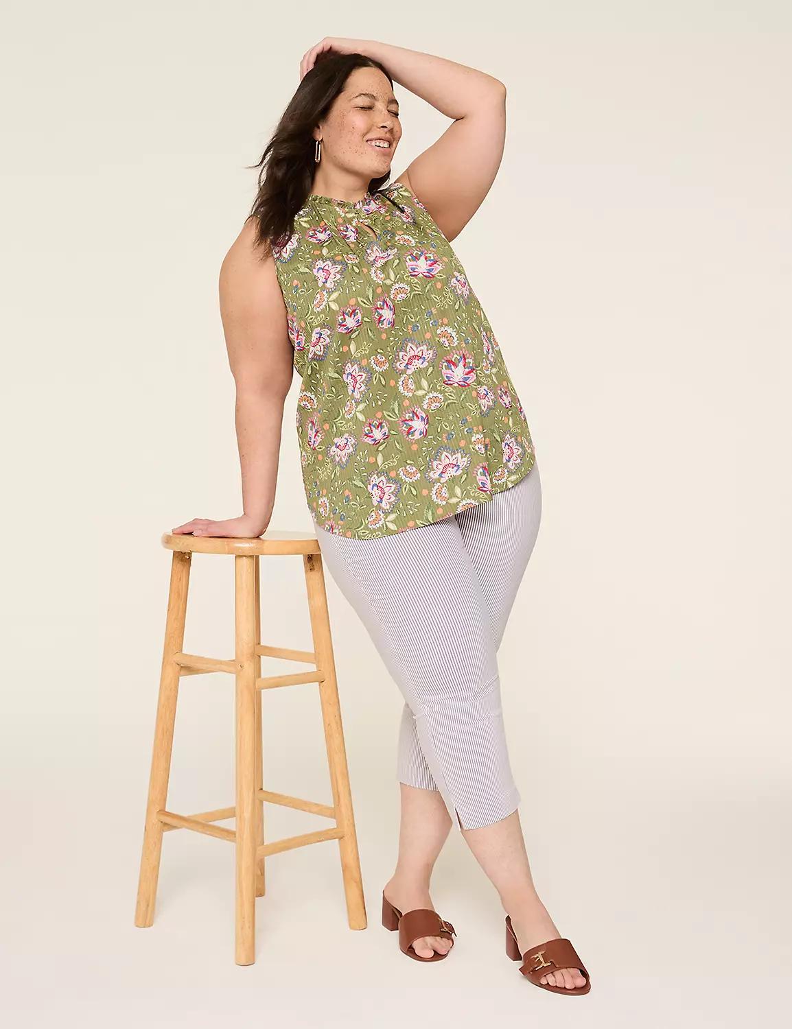 Ruffle Notch-Neck Textured Tank Product Image